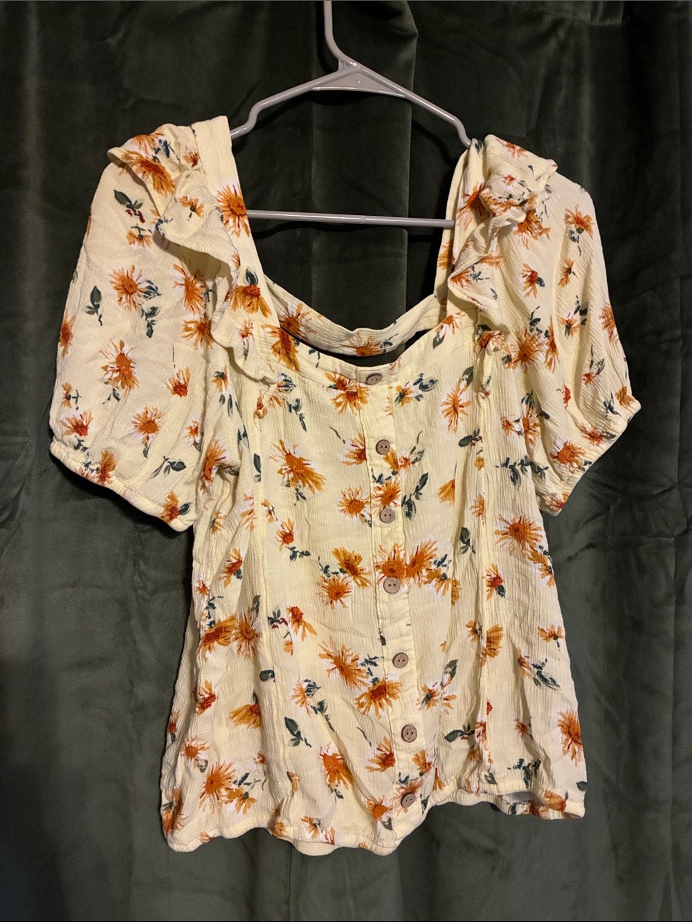 Women's Yellow Floral Button-Front Blouse